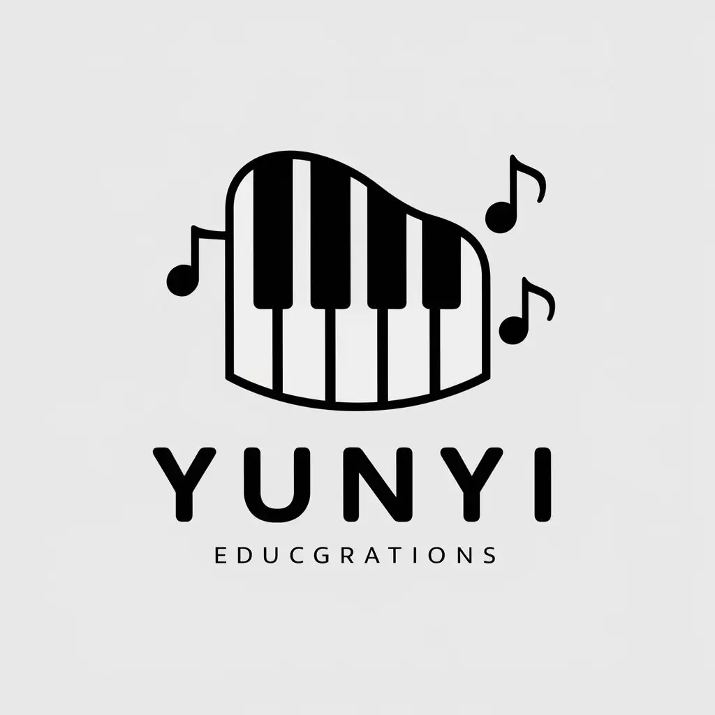 a vector logo design,with the text "yunyi", main symbol:piano, notes,Moderate,be used in Education industry,clear background