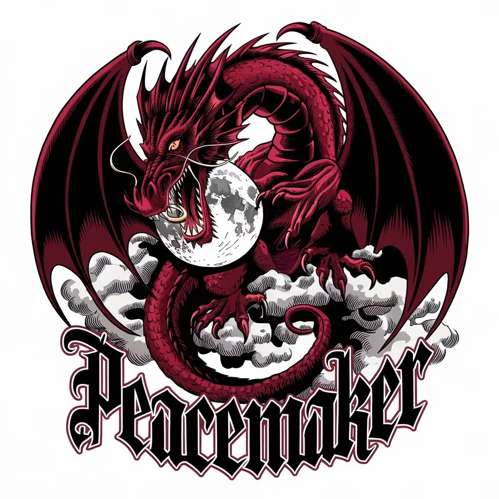 LOGO Design for Peacemaker Dark Red Dragon with Moon and Gothic Elements