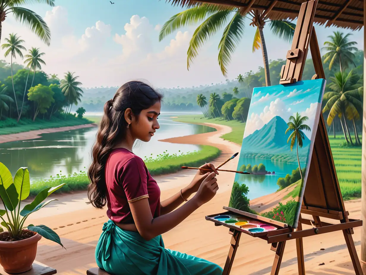 Young-Tamil-Girl-Painting-a-Serene-Southern-Indian-Landscape