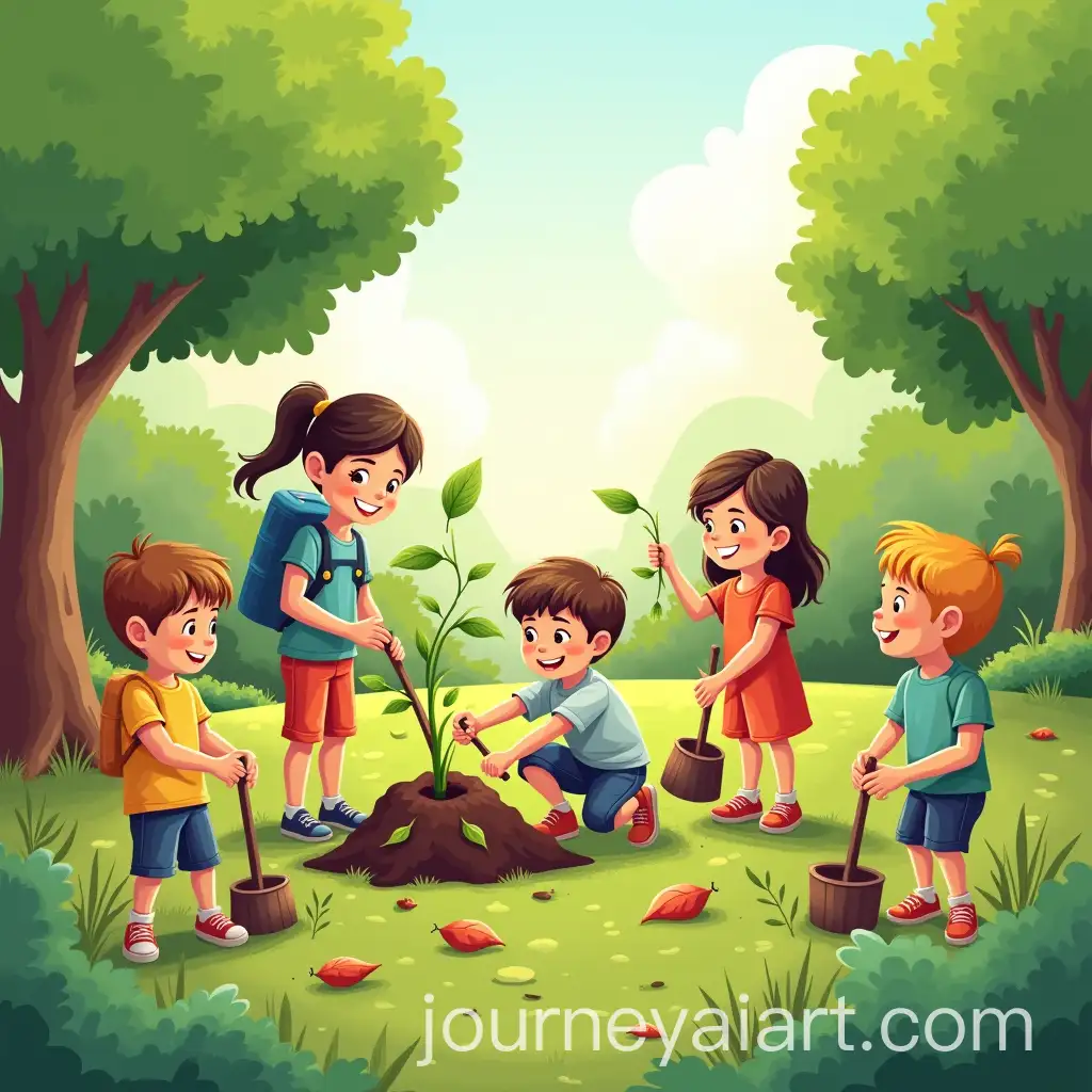Children-Planting-Trees-and-Recycling-in-EcoFriendly-Park