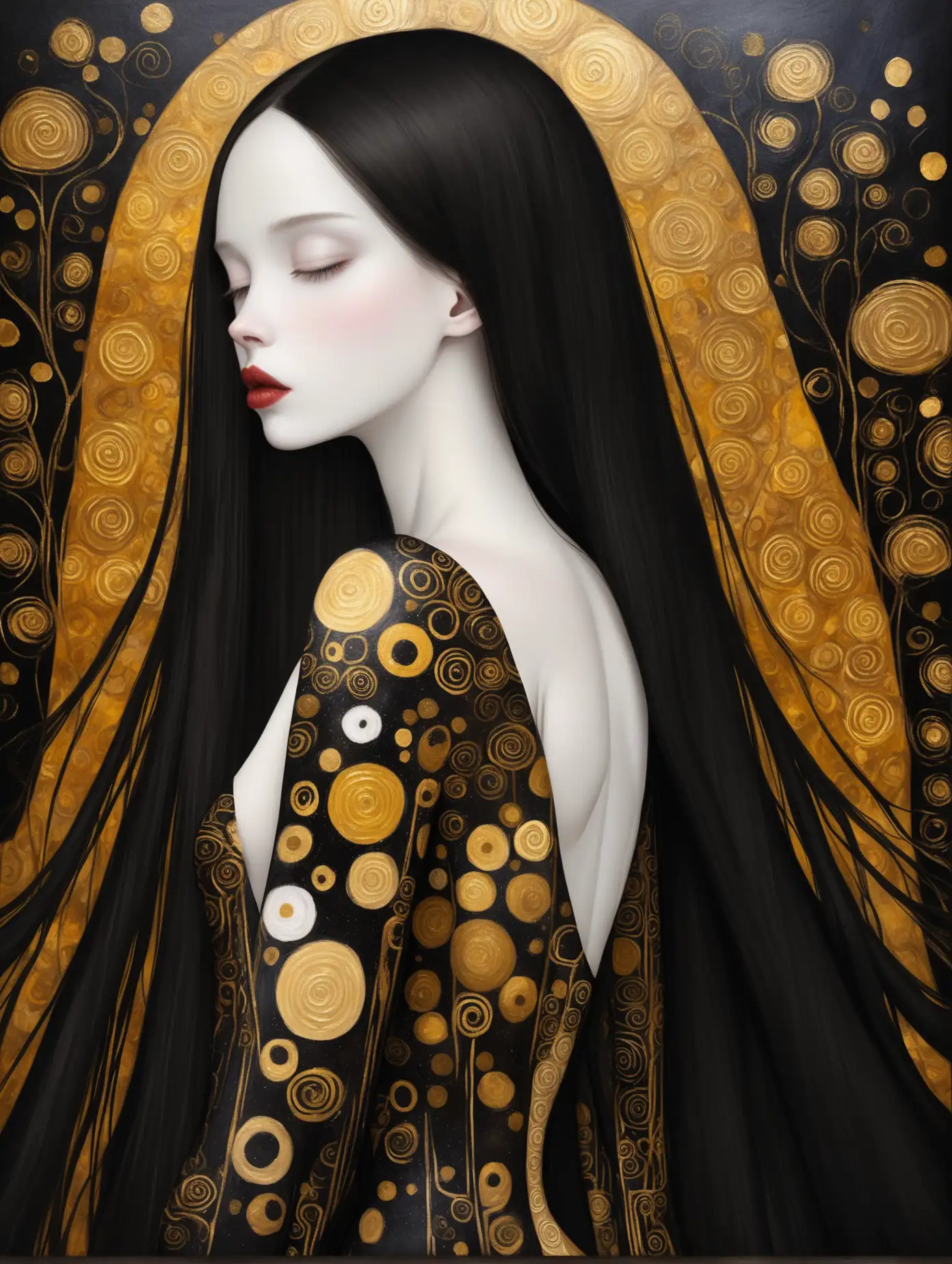 Romantic Portrait of a Girl in Gustav Klimt Style