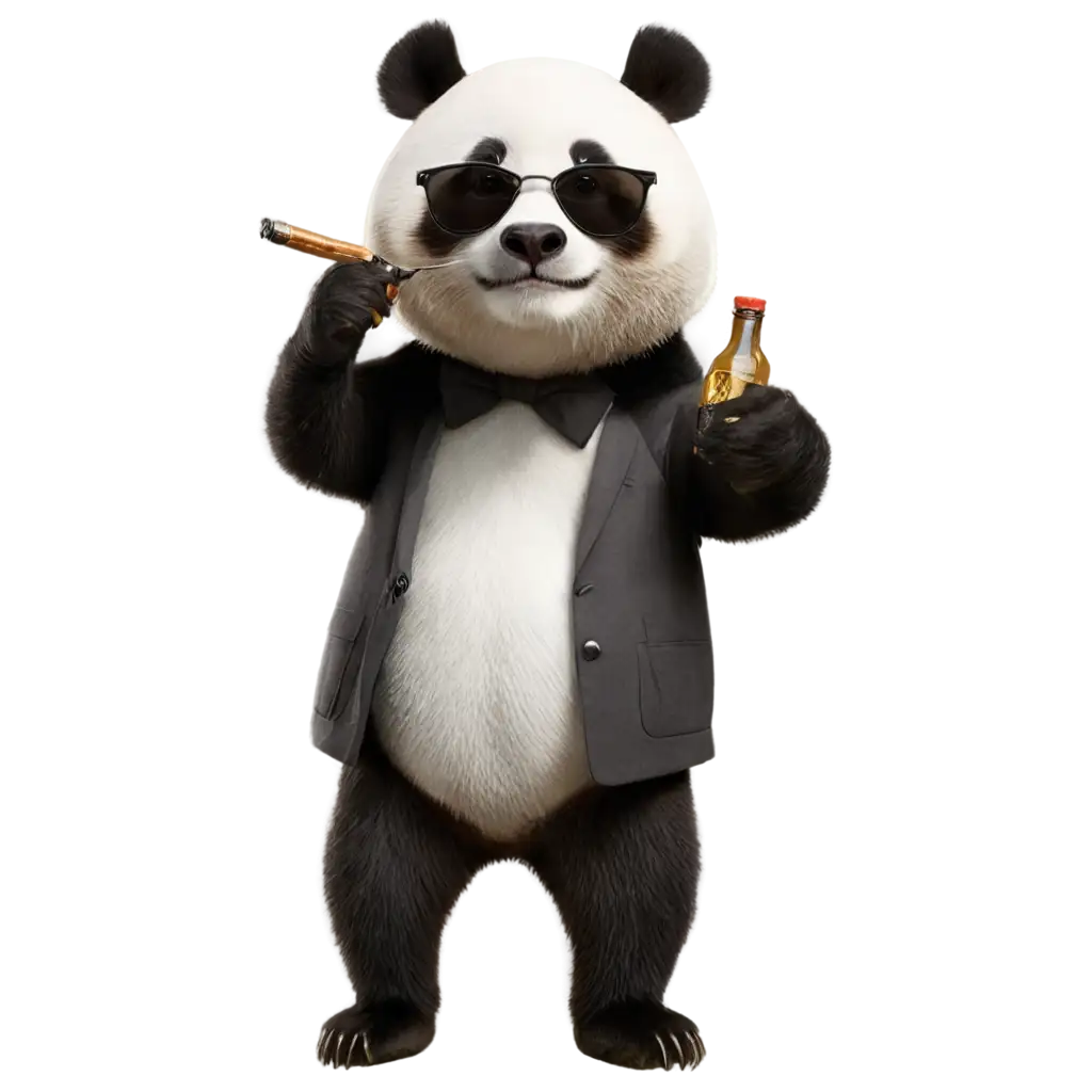 Creative-PNG-Image-of-a-Panda-with-Bear-Bottle-and-Sunglasses-Smoking