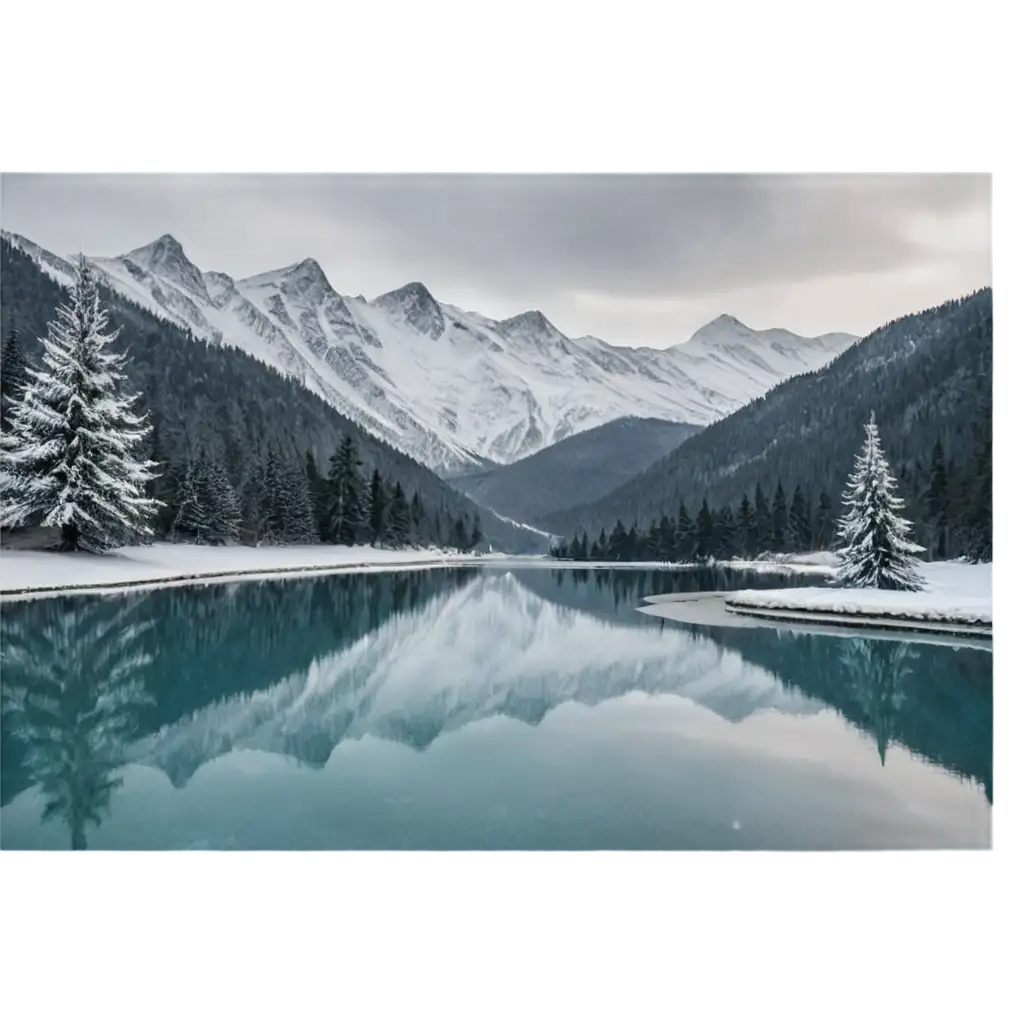 Stunning-Snowy-Mountain-Landscape-PNG-with-Christmas-Tree-and-Crystal-Water-Fountain