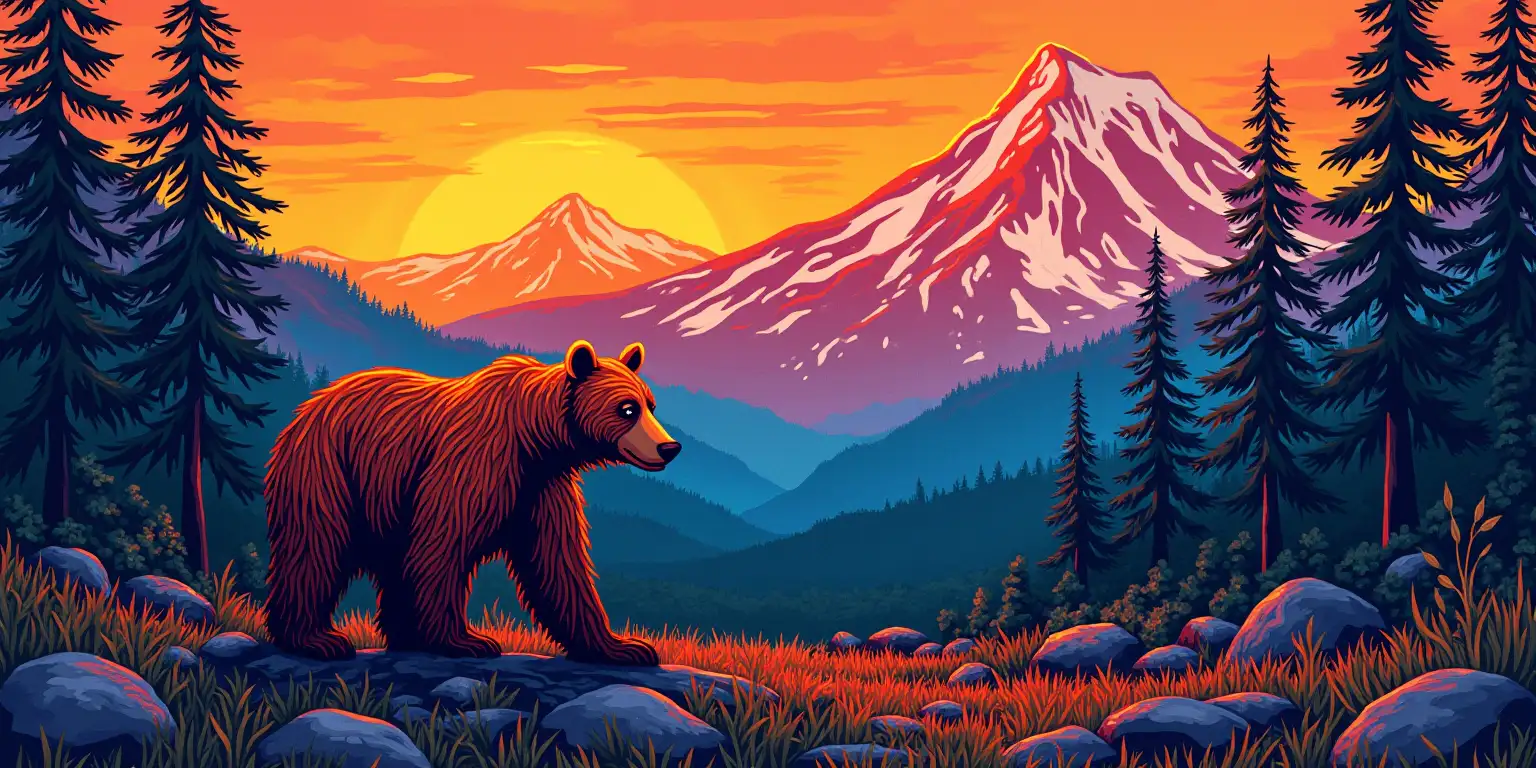 Surreal Bear in an Alaskan Sunset