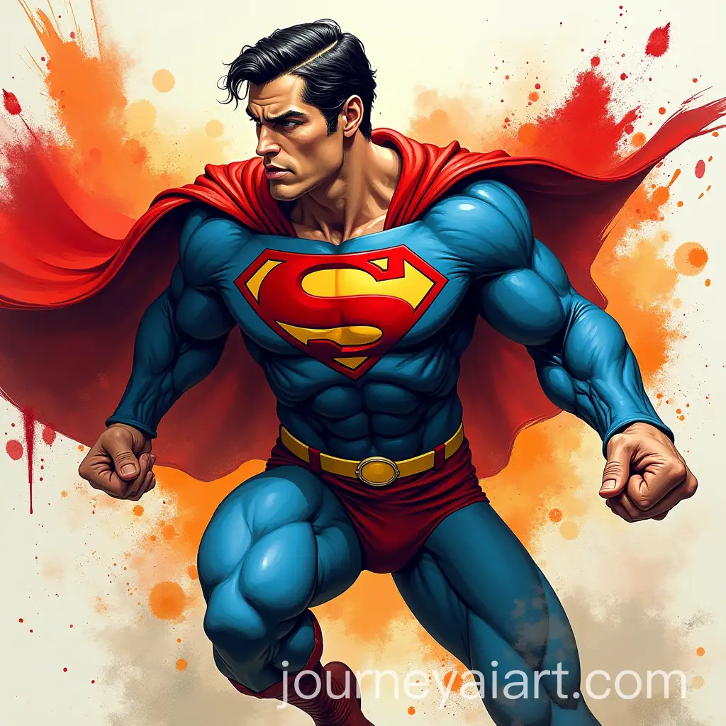 Superman-in-Action-with-Abstract-Thick-Paint-Strokes-Background