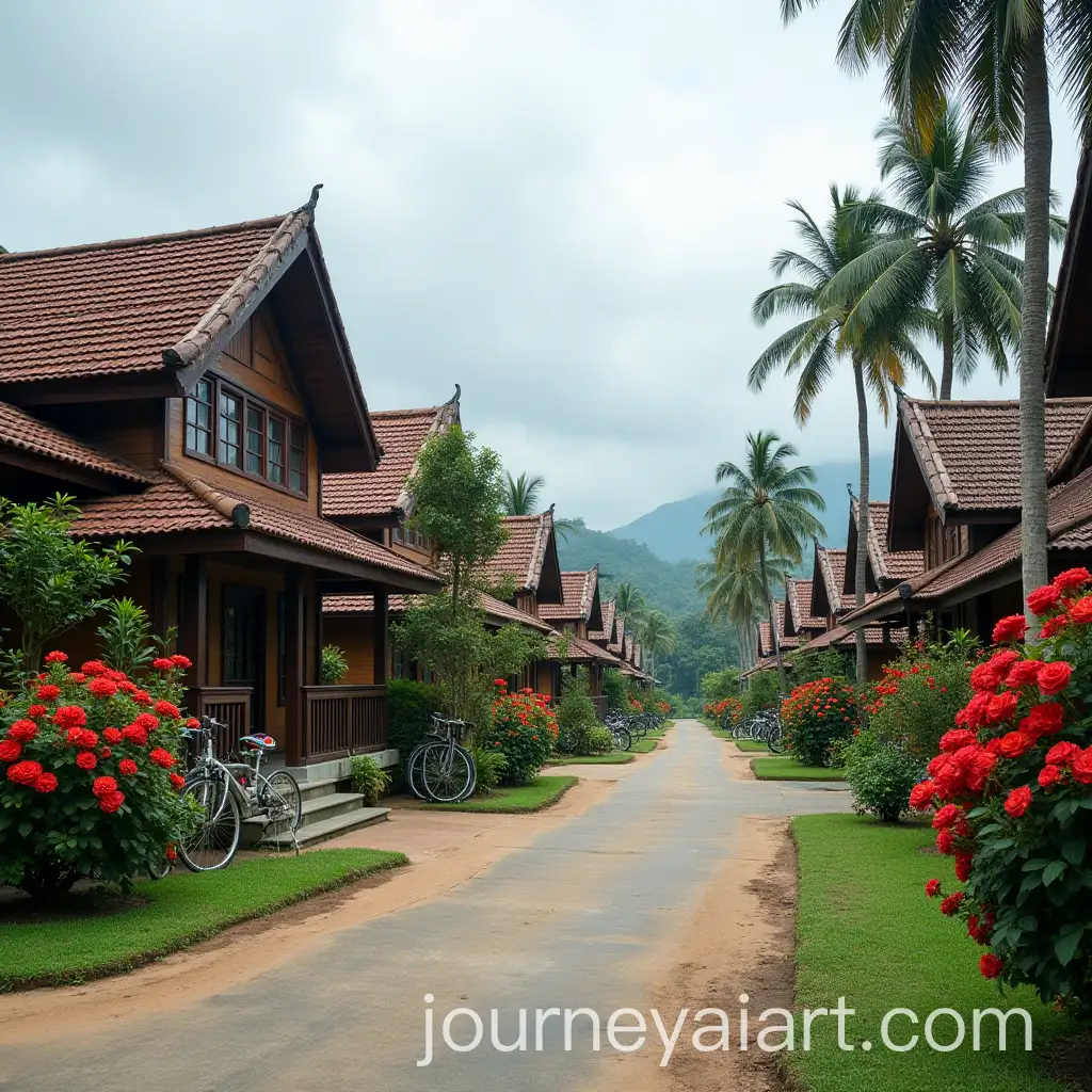 Traditional-Malay-Village-with-Red-Roses-and-Coconut-Trees