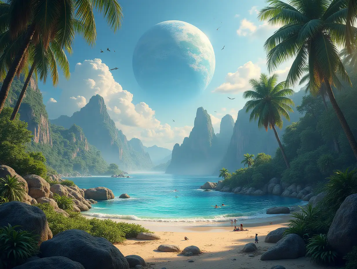 Create for me a photorealistic image of Paradise on another planet