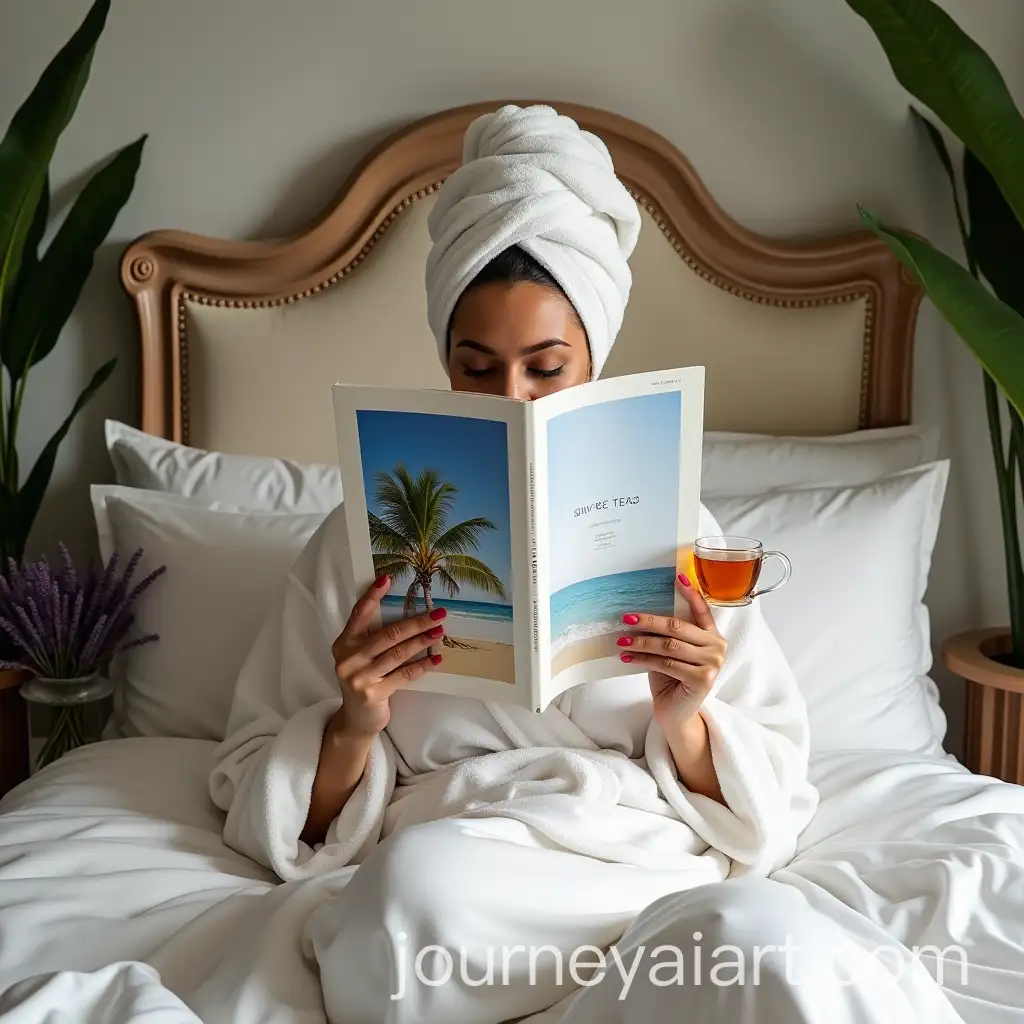 Woman-Relaxing-in-Luxurious-Bed-with-Magazine-and-Tea-in-Elegant-Bedroom