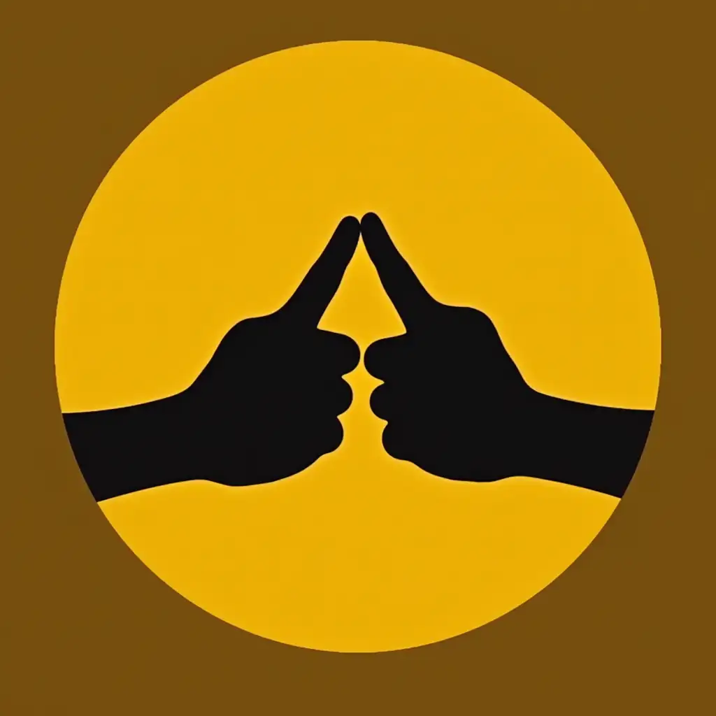 Logo-Design-of-Two-Black-Hands-Joined-with-Extended-Index-Finger-on-Yellow-Background