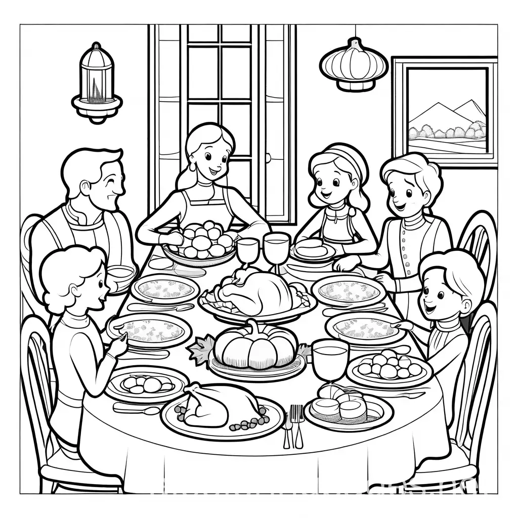 Cartoon-Pilgrims-Enjoying-a-Thanksgiving-Feast