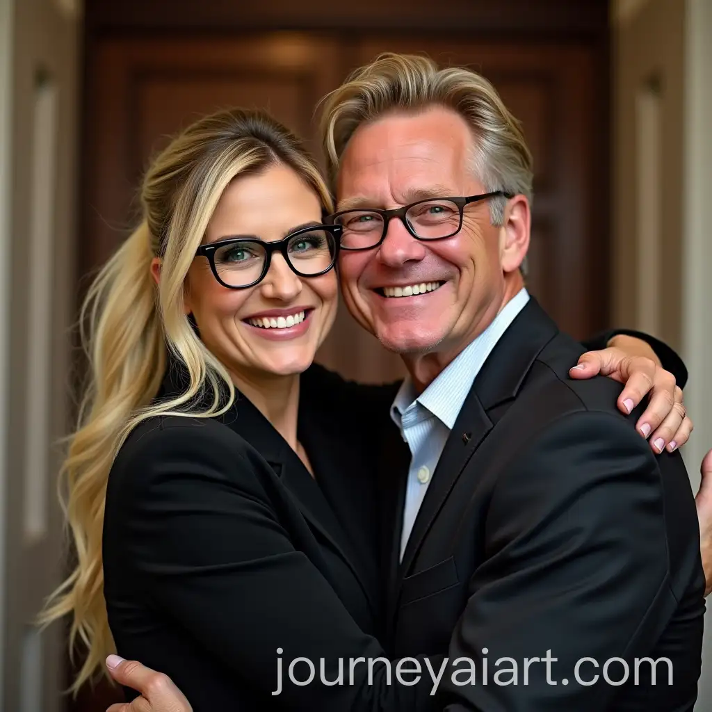 Elon-Musk-Hugging-Woman-in-Suit-with-Blonde-Ponytail-and-Black-Glasses