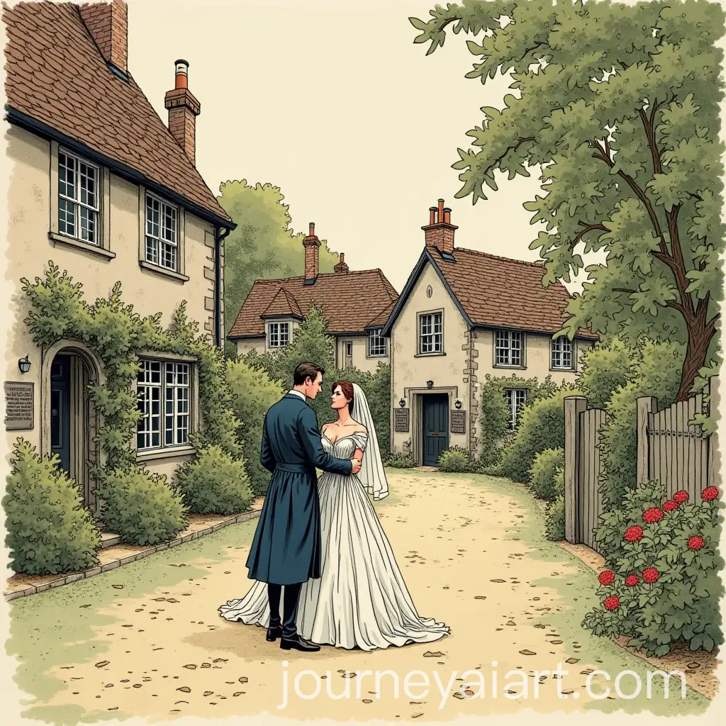 Quaint-Village-Wedding-Illustration-in-Edward-Gorey-Style