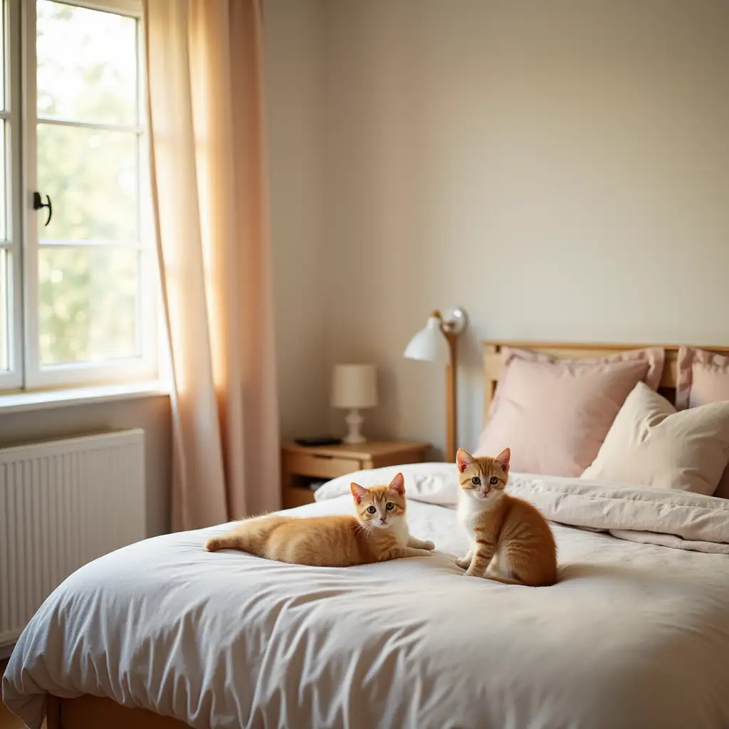 Cozy-Bedroom-with-Big-Bed-and-Three-Playful-Kittens