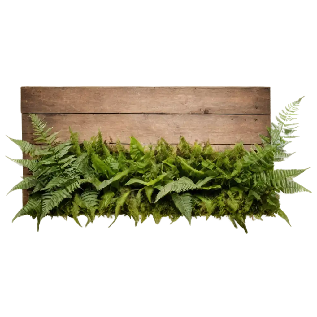 Rustic-Wooden-Sign-with-Ferns-and-Moss-PNG-HighQuality-Transparent-Clipart-for-Creative-Projects