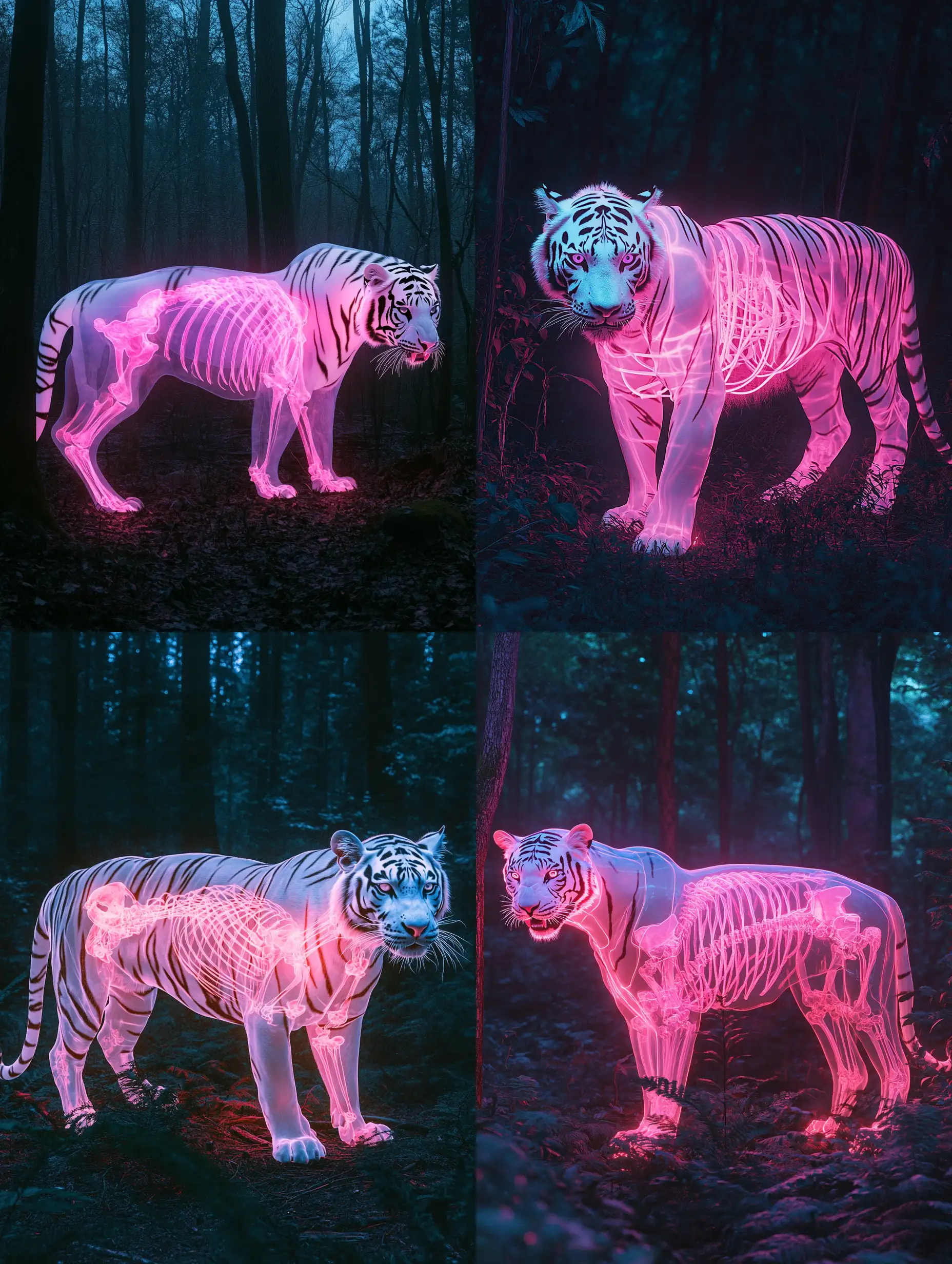 Albino-Tiger-with-Glowing-Neon-Skeleton-in-Dark-Woods