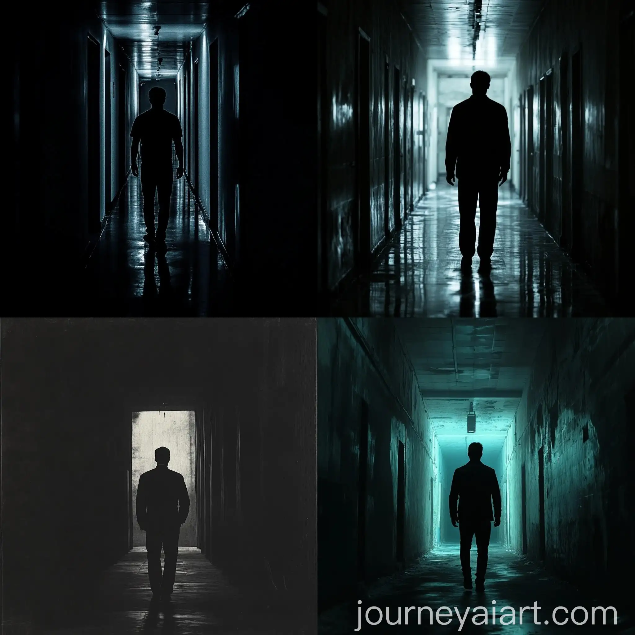 Man-Walking-Alone-in-Dimly-Lit-Hallway