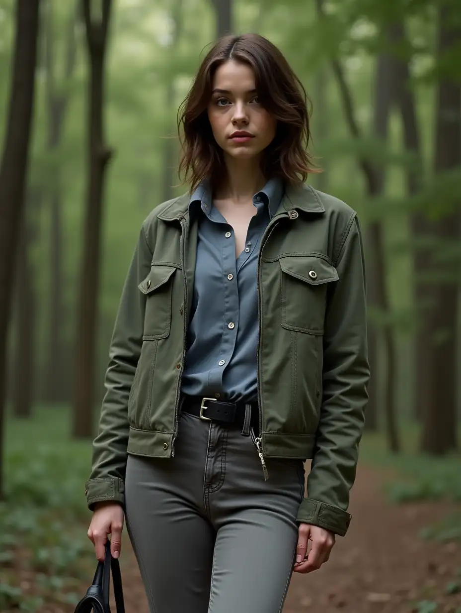 Dafne-Keen-in-Forest-Setting-with-Rugged-Outfit-Inspired-by-Soulless-Sam-Winchester-from-Supernatural