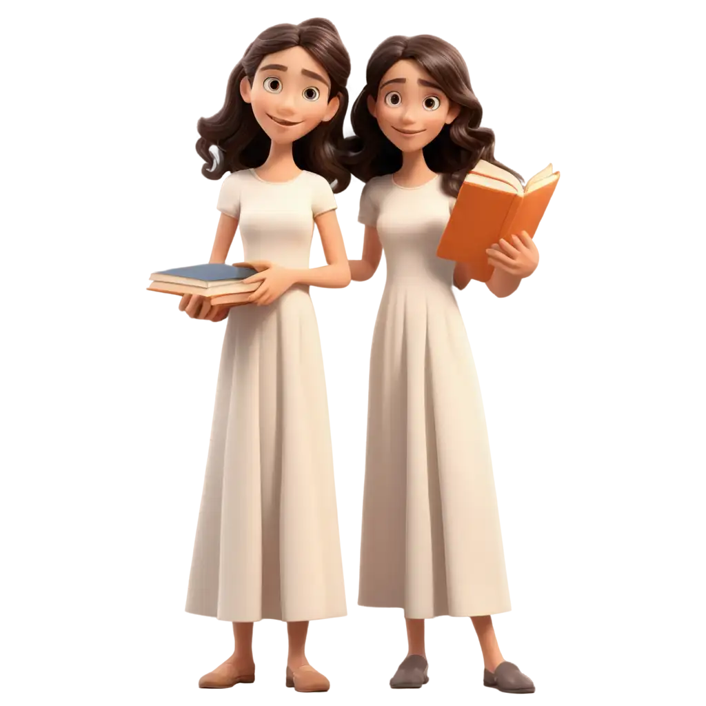 PNG-Image-of-a-Cute-Animated-Jewish-Family-in-White-Attire-Holding-Books