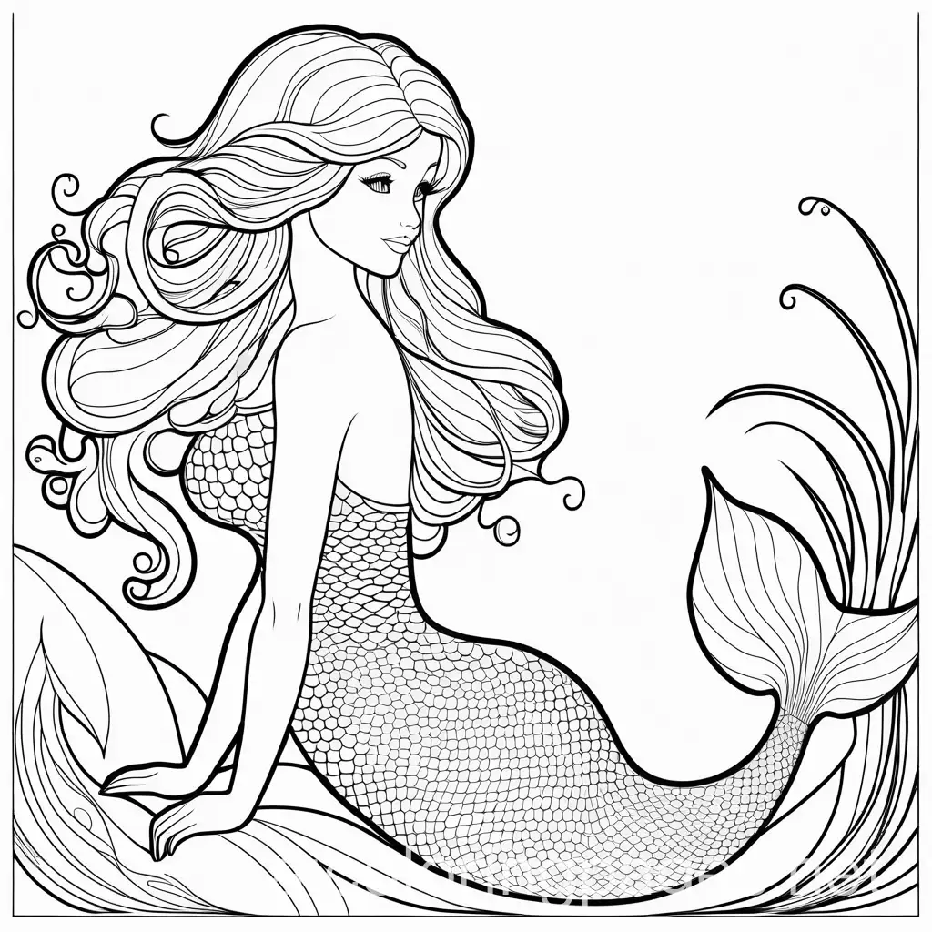 Simple-Mermaid-Coloring-Page-for-Kids-with-EasytoFollow-Line-Art