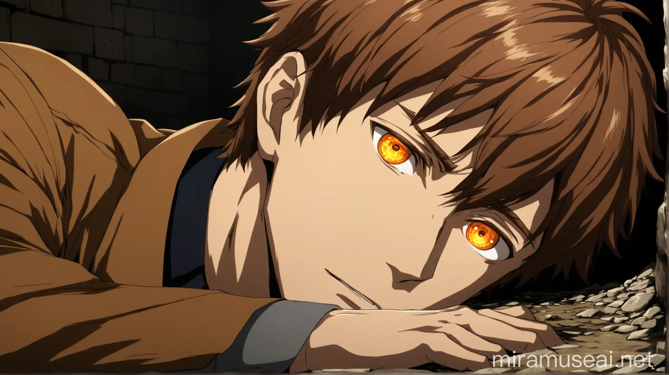 Anime Male Adult Character Lying Down in Secret Underground Room