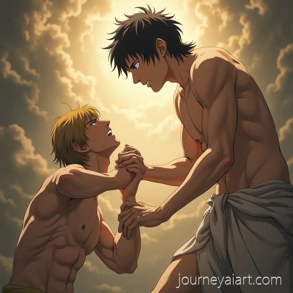 Denji-and-Makima-inChainsaw-Man-creation-scene-the-Style-of-Michelangelos-The-Creation-of-Adam