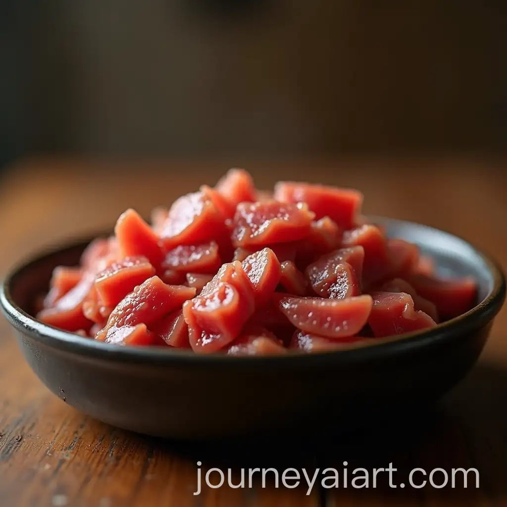CloseUp-of-Chopped-Cooked-Meat-in-a-Bowl-with-Crying-Boy-in-the-Background