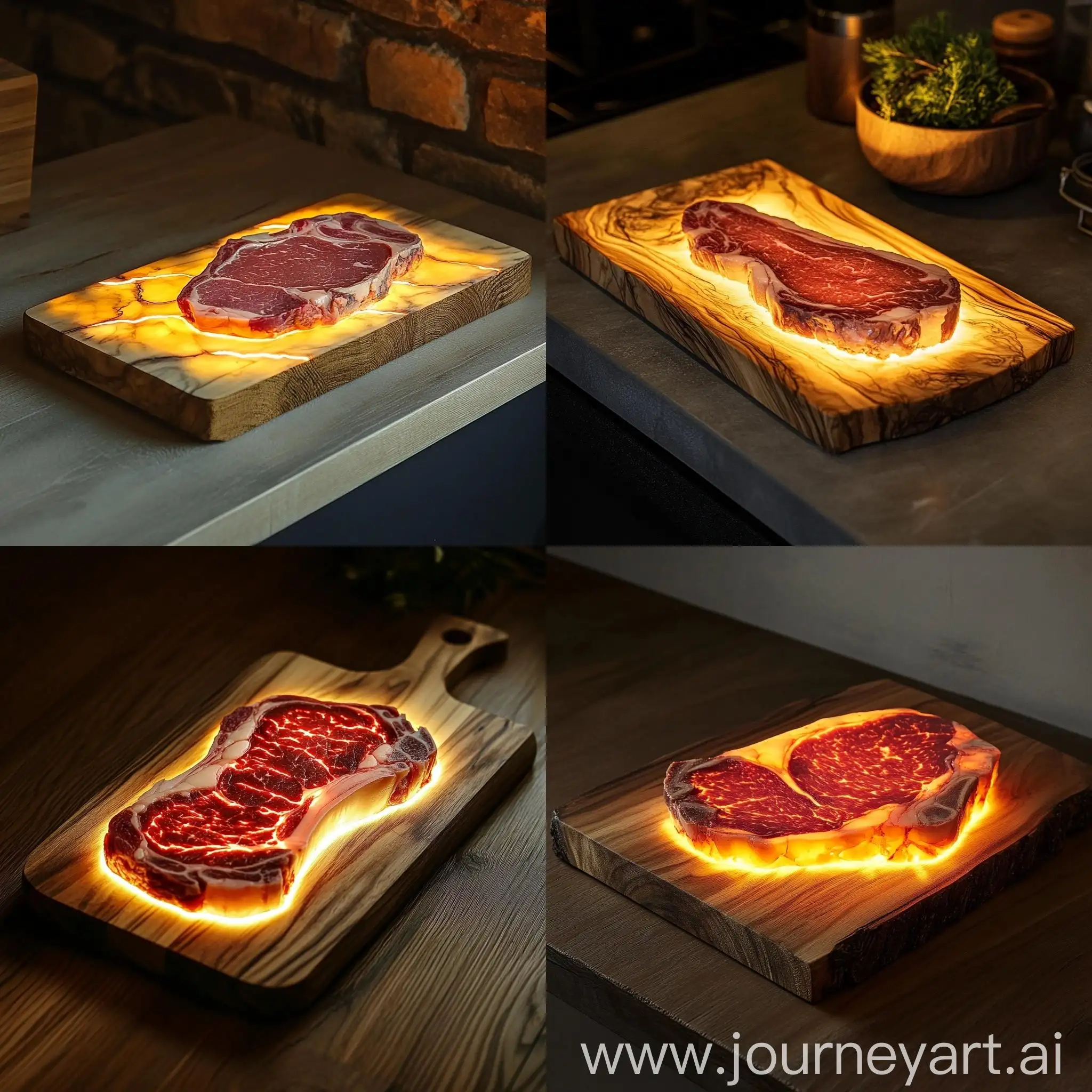 Wooden-Cutting-Board-with-Epoxy-Resin-and-Backlit-Beef-Steak