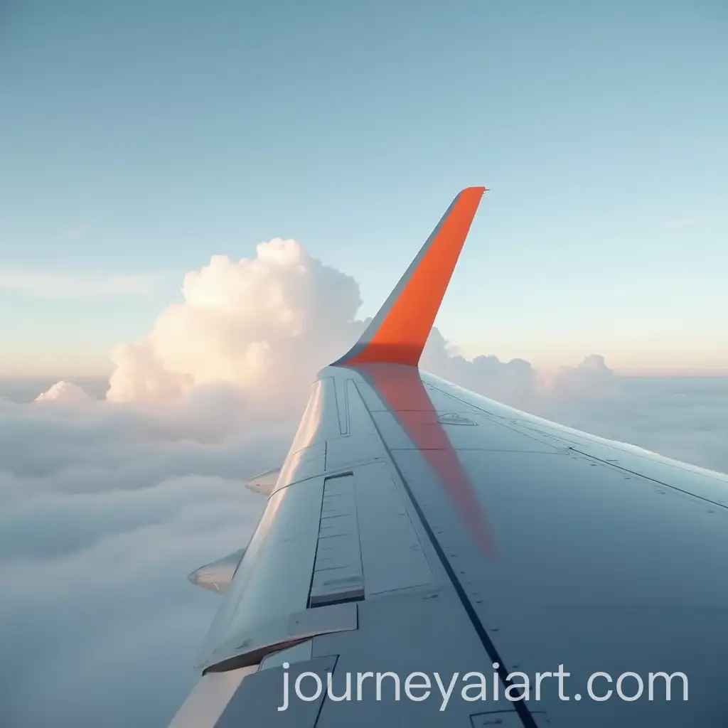 CloseUp-View-of-Airplane-Tail-with-Dramatic-Clouds-and-Orange-Wing-Detail