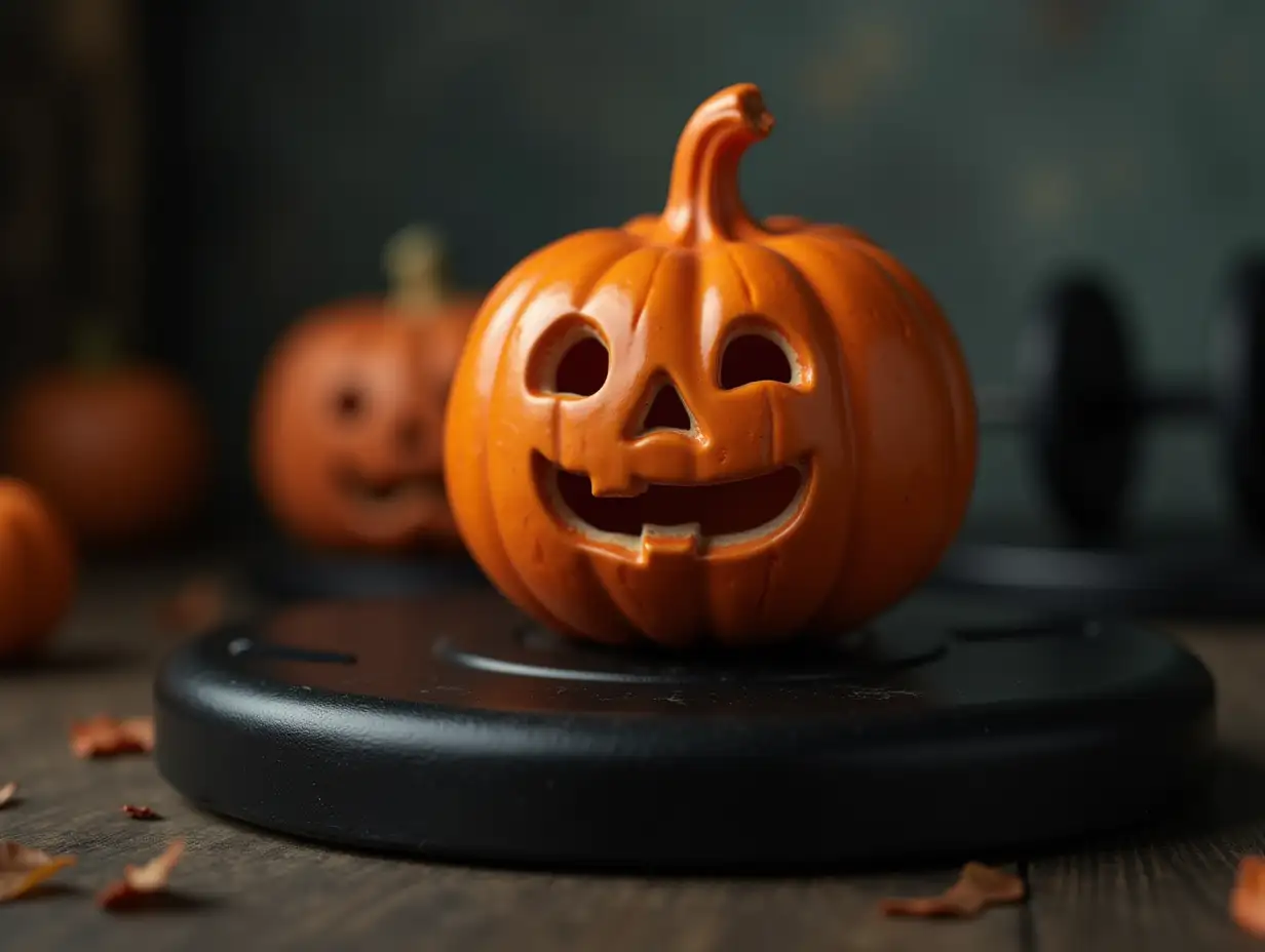 Spooky-Fitness-Halloween-Pumpkin-on-Barbell-for-Autumn-Workouts