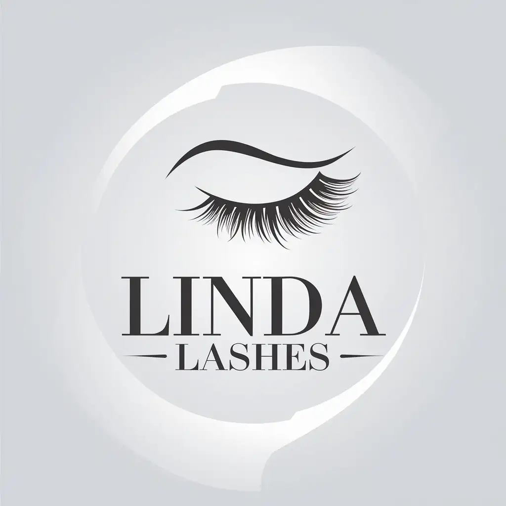 LOGO Design for Linda Lashes Minimalistic Vector Design with Lashes Eye Symbol and Clear Background