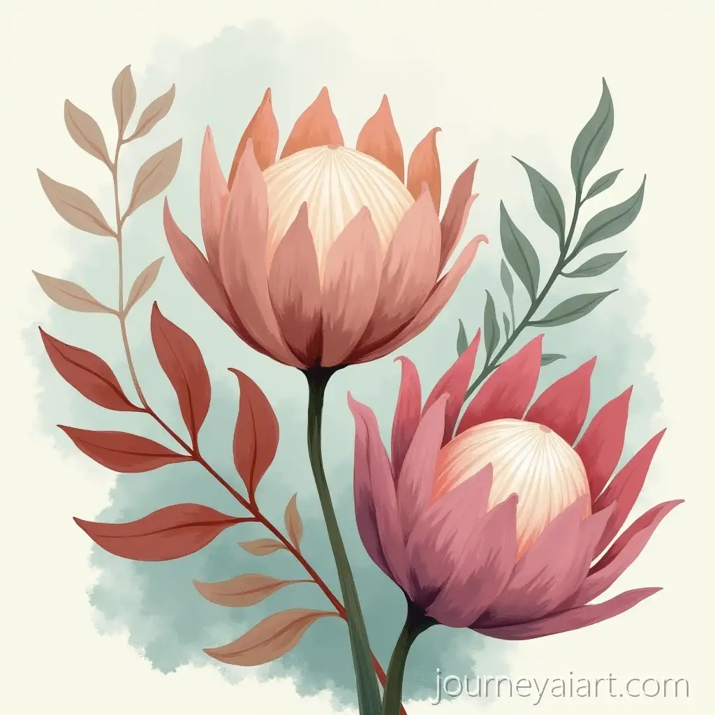 Painterly-Impressionist-Floral-Composition-with-Stylized-Protea-Blossoms-and-Earthy-Tones