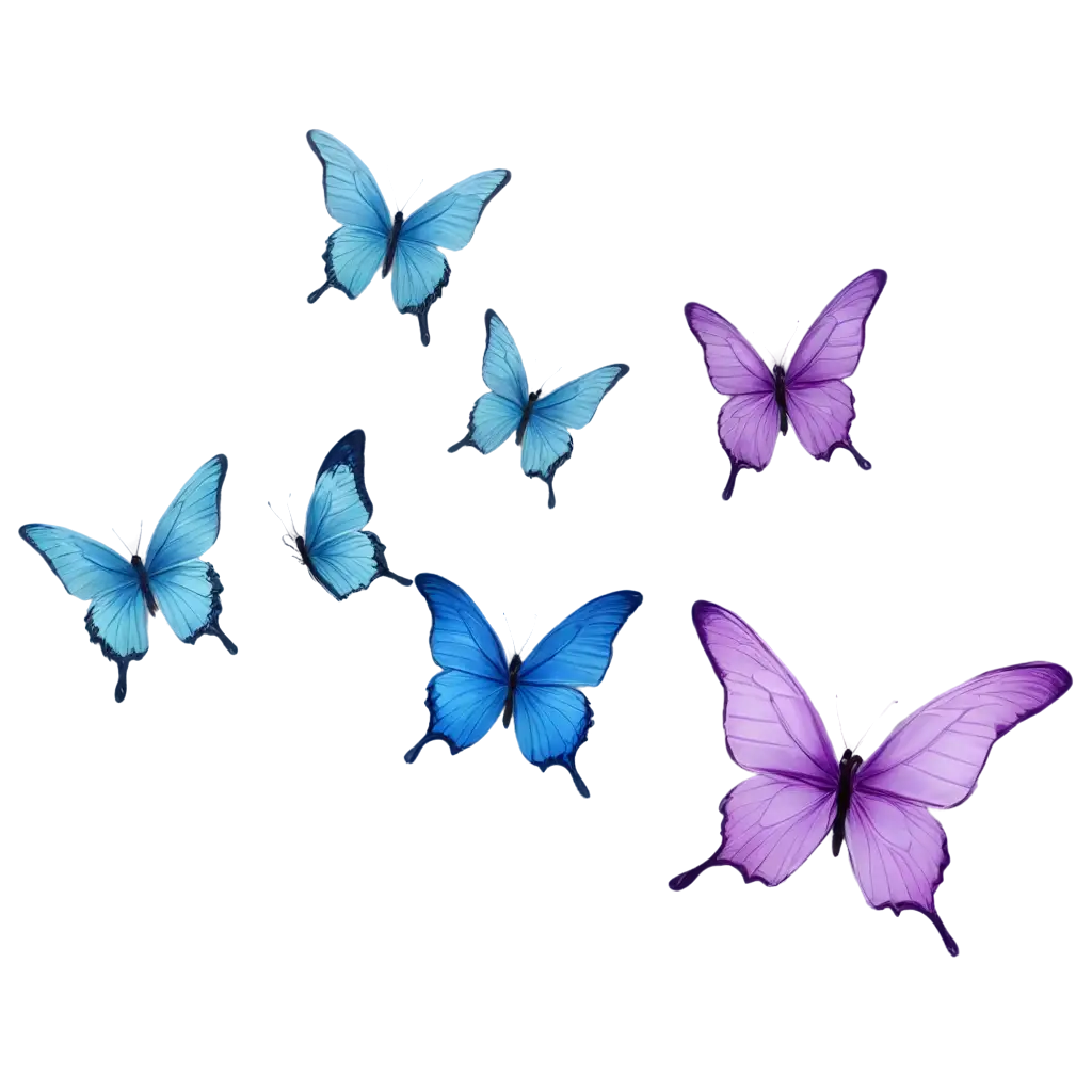 Exquisite-PNG-Drawing-of-Butterflies-Flying-in-Purple-and-Blue