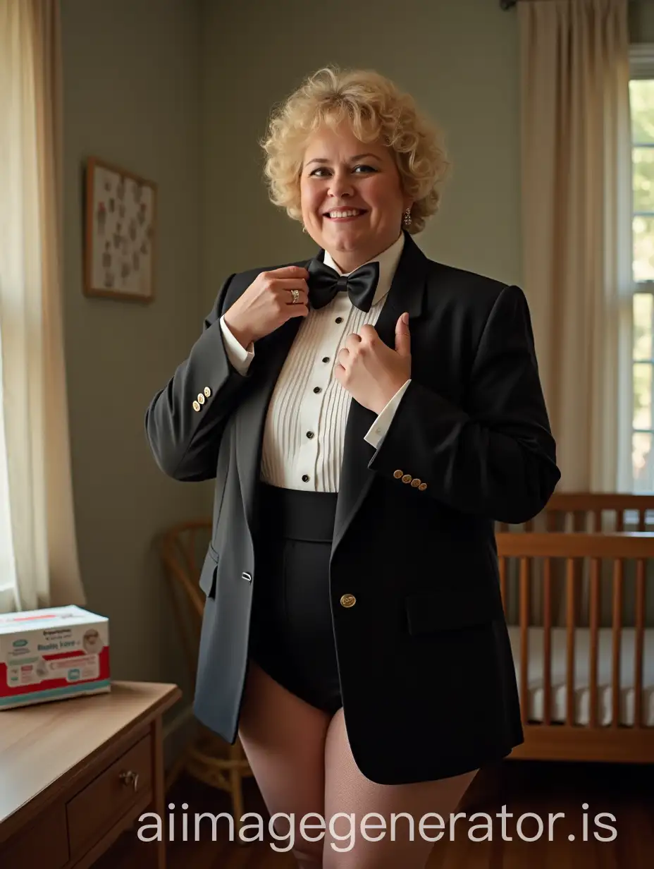 MiddleAged-Woman-in-Formal-Tuxedo-at-Nursery-Changing-Table