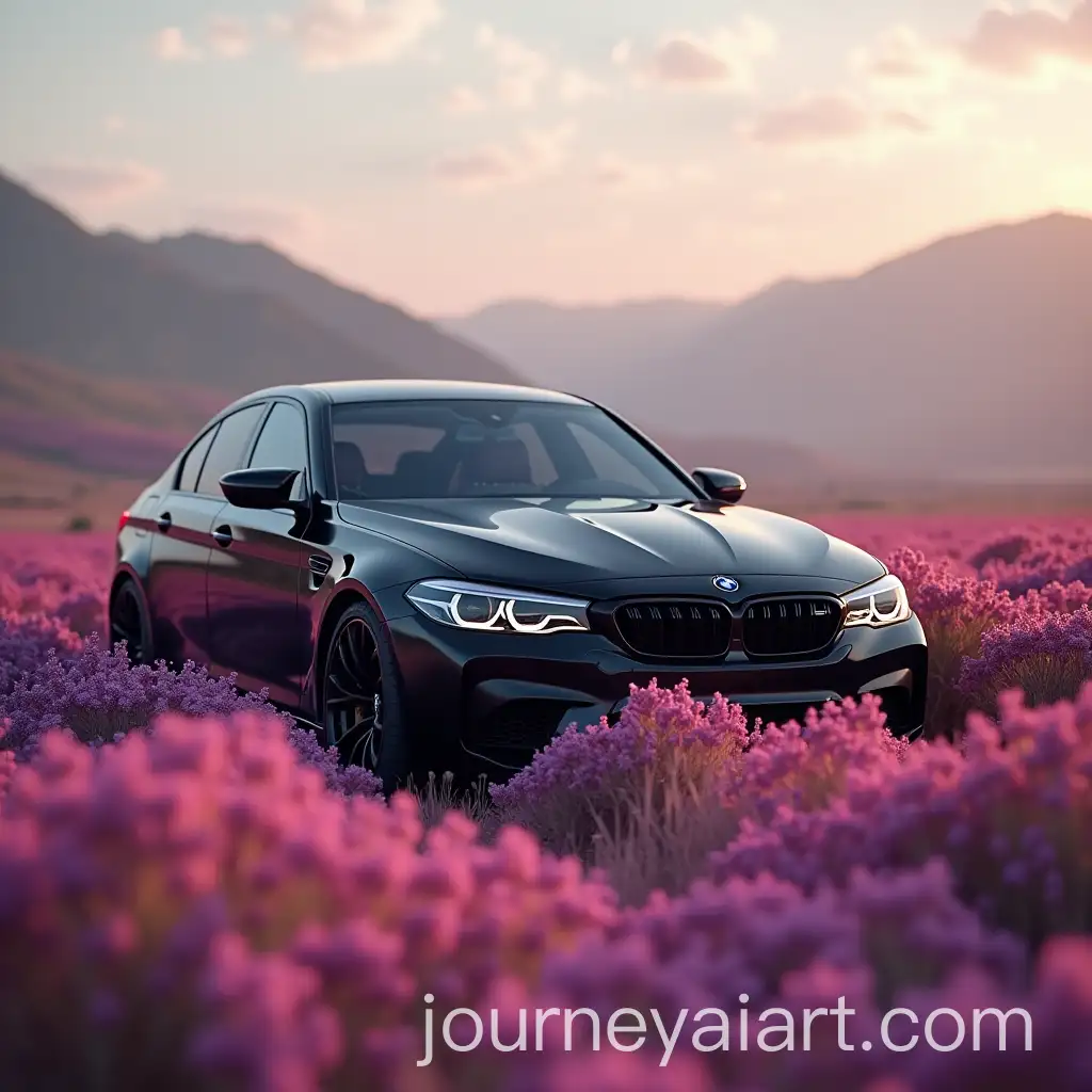 Black-BMW-M3-in-Vibrant-Flower-Field-with-Dreamy-Cinematic-Atmosphere
