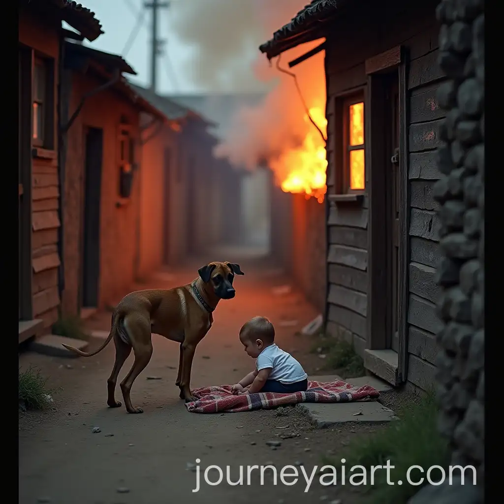 Stray-Dog-Rescuing-Baby-from-Fire-in-a-Poor-Neighborhood-Alleyway