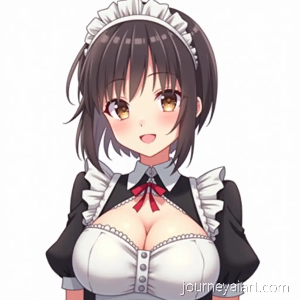Anime-Maid-with-Short-Hair-and-Headpiece-Smiling-in-Simple-White-Background