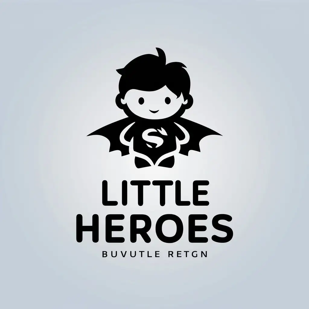 a vector logo design,with the text "Little heroes", main symbol:Child-superhero,Minimalistic,be used in Retail industry,clear background