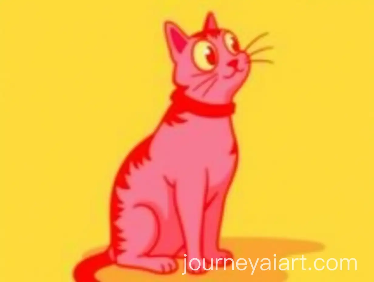 Brightly-Colored-Stylized-Cat-Illustration-with-Bold-Outlines-and-Yellow-Background