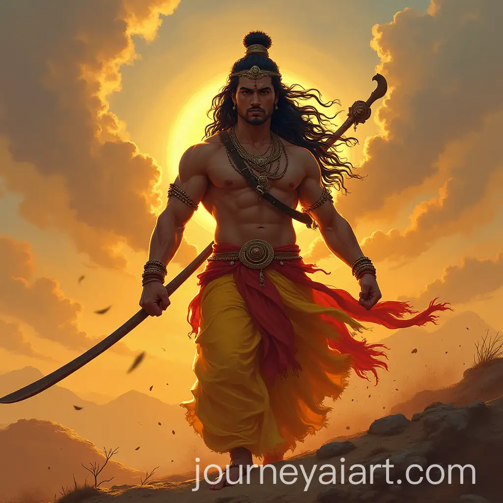 Lord-Rama-in-a-Majestic-Pose-with-Divine-Weaponry