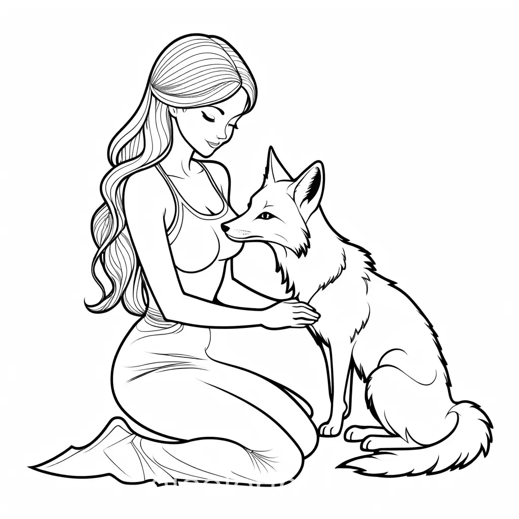 Kneeling-Girl-Holding-Fox-Coloring-Page