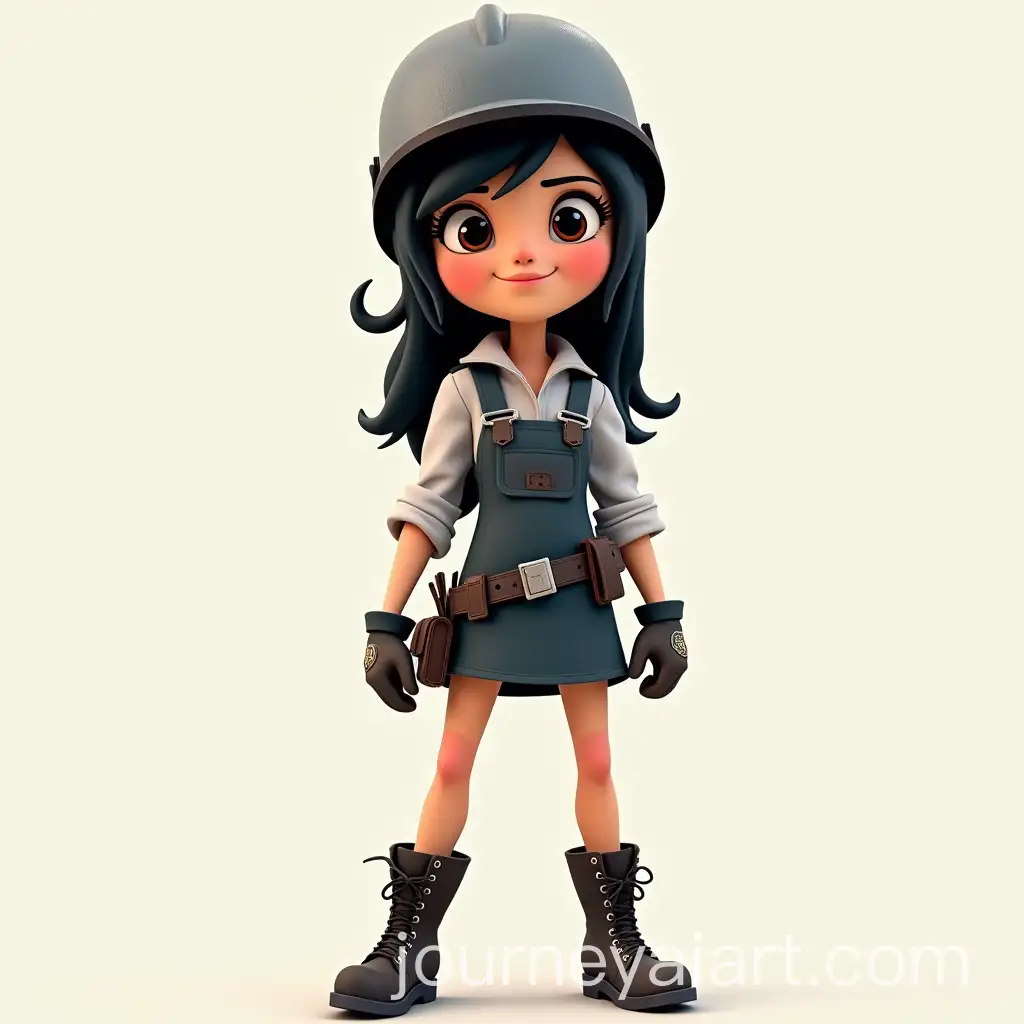 Woman-Engineer-in-Black-Hair-Helmet-Dress-Clothes-and-Combat-Boots-Pixar-Style