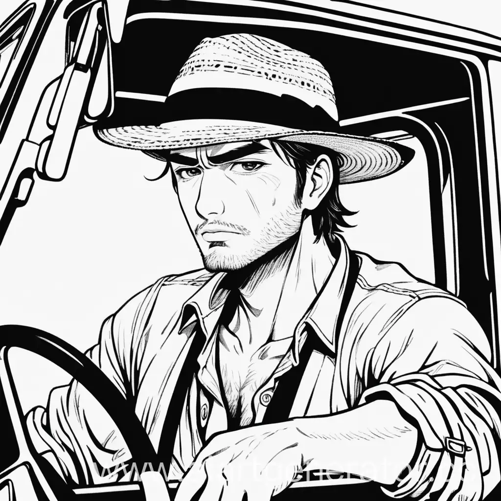 Weary-Truck-Driver-in-Anime-Style-with-Panama-Hat