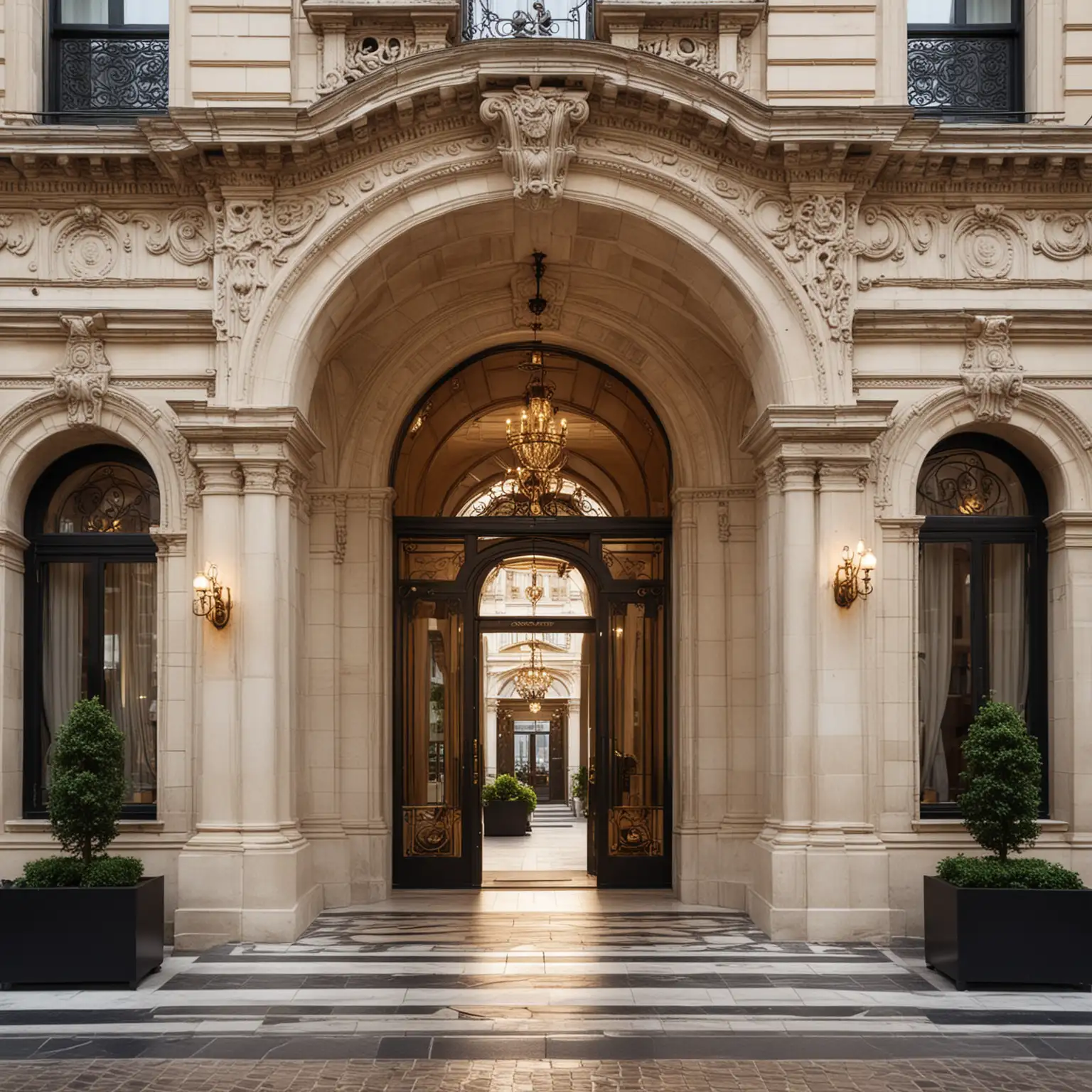 Elegant Hotel Entrance with Grand Architecture and Luxurious Appeal