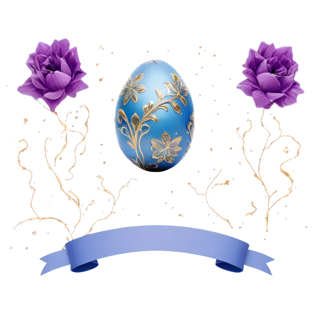 Elegant-Blue-Egg-PNG-with-Gold-Designs-and-Purple-Flower-Arrangement-Perfect-for-Festive-Celebrations