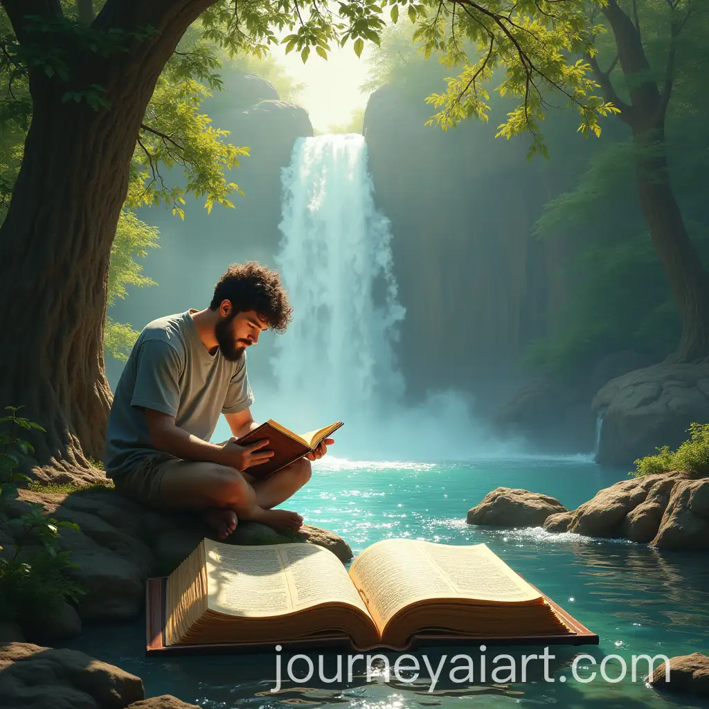 Young-Man-Reading-Open-Holy-Book-with-Water-and-Life-Flowing-from-Its-Pages