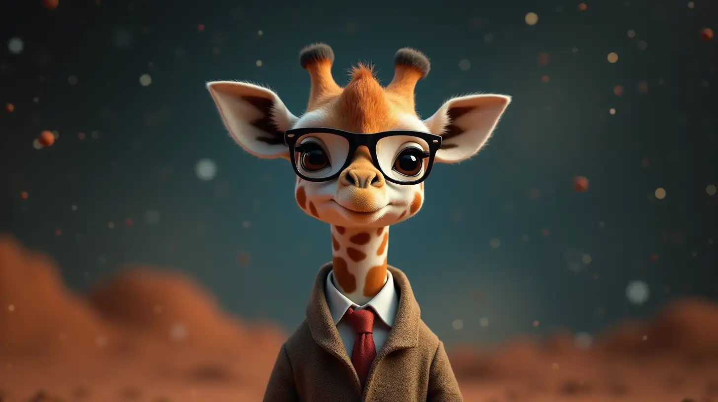 Baby Giraffe in Space Dressed as a Politician with Glasses