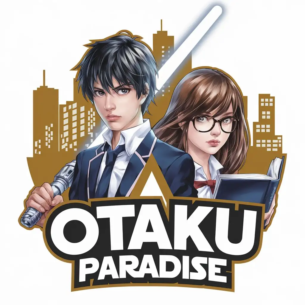 Otaku Paradise Logo with Boy and Girl Characters