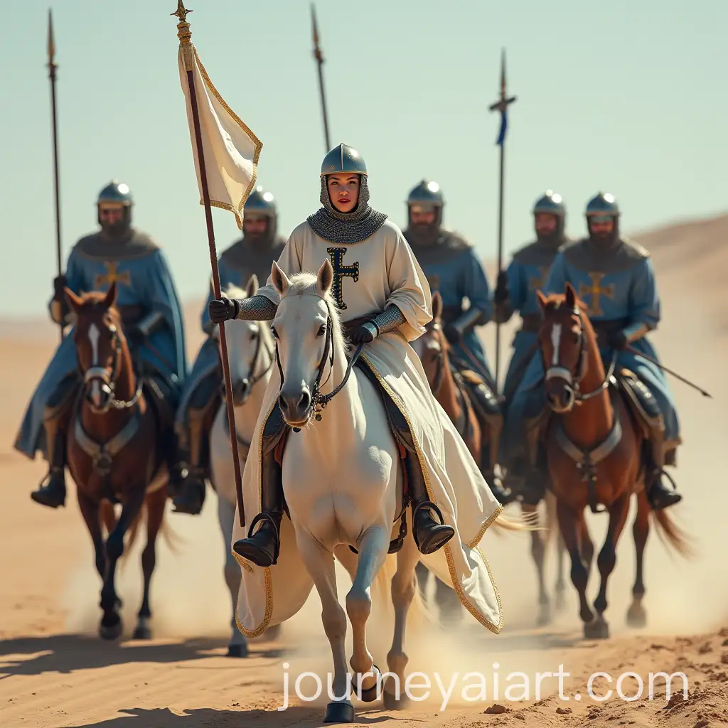 Female-Teutonic-Knight-Galloping-with-Crusaders-in-Desert