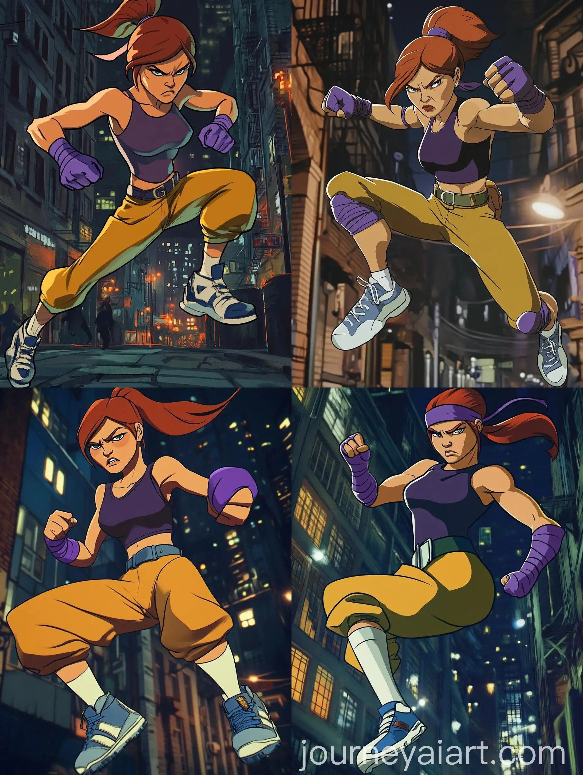 April-Ninja-Kicking-in-Dark-Night-Street-Teenage-Mutant-Ninja-Turtles-Style