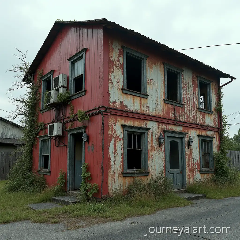 Abandoned-TwoStory-Metal-Building-with-Overgrown-Ivy-and-RustingAbandoned-Metal-Building-Details